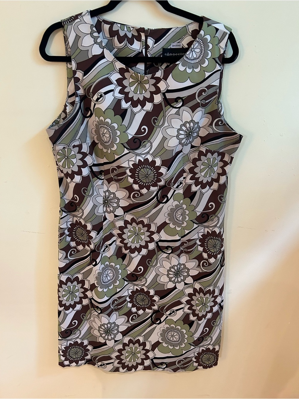 Connected Apparel Olive, Brown & White Floral Sheath Mini Dress